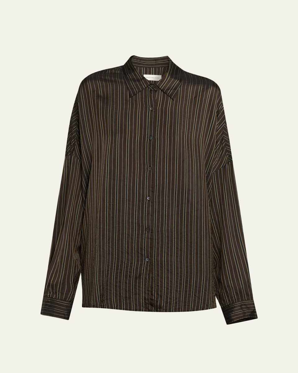Casia Crinkled Stripe Button-Front Blouse